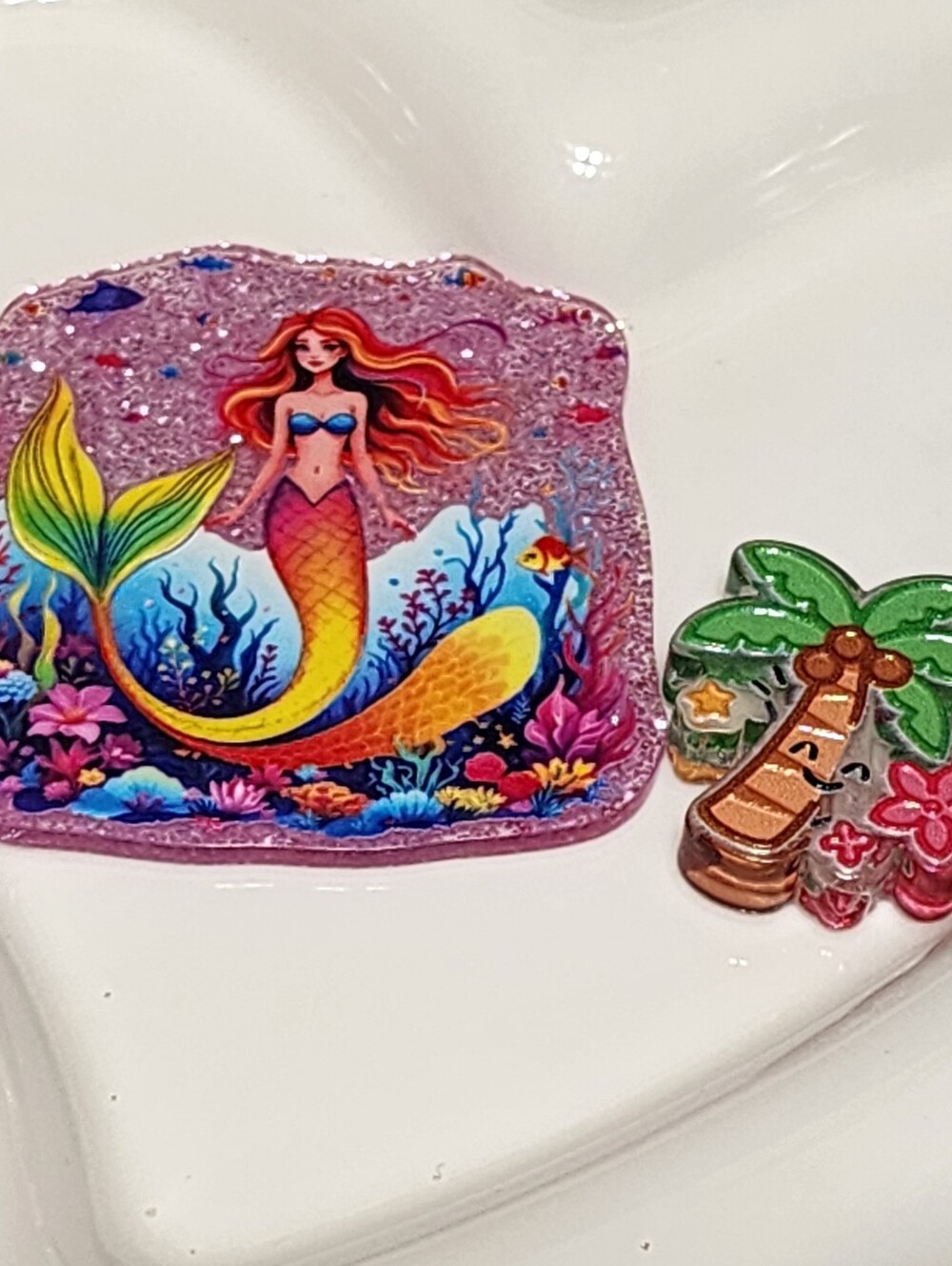 Mermaid Palm‎ Tree Flatback Focal Bead Acrylic Keychain Badge Beaded Pen Crafts